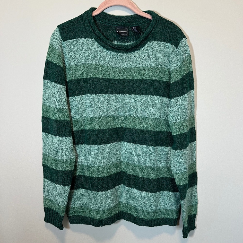 Bobbie Brooks Women's Green Striped‎ Roll Neck Knit Sweater Large